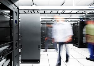 In motion person walking through data centre