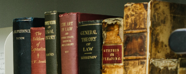 Close up of legal books on shelf