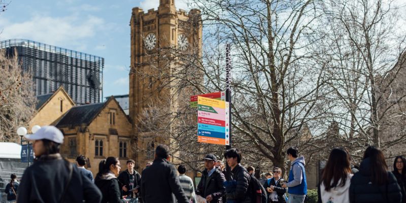 University of Melbourne Open Day 2025 wayfinding signage and crowds