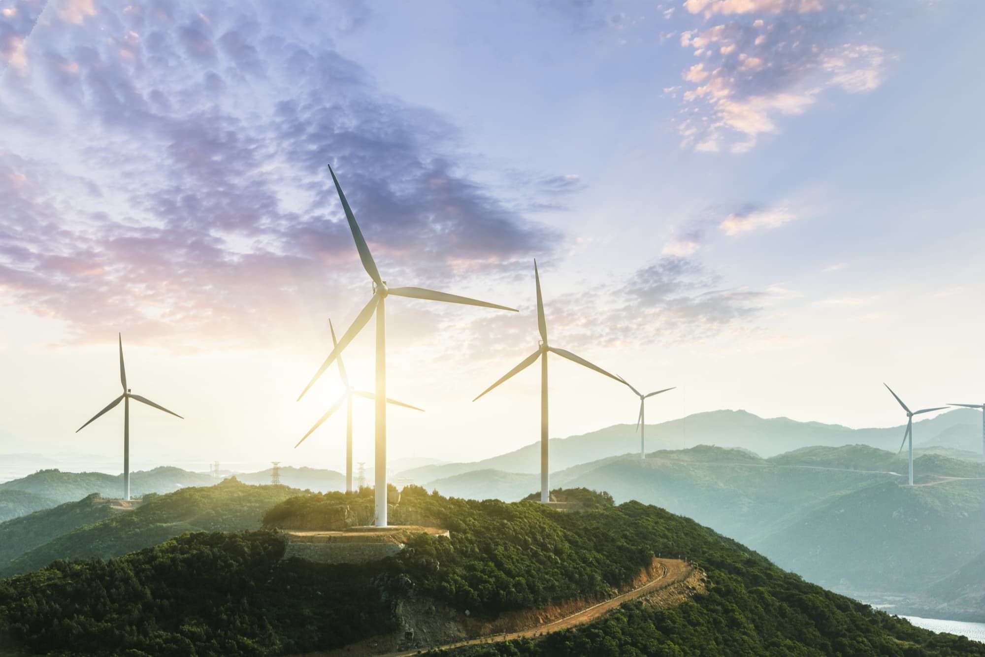wind turbines on mountain tops