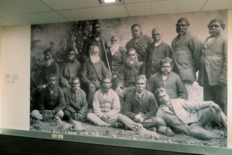 A group of Aboriginal men at Coranderrk Station, Healesville